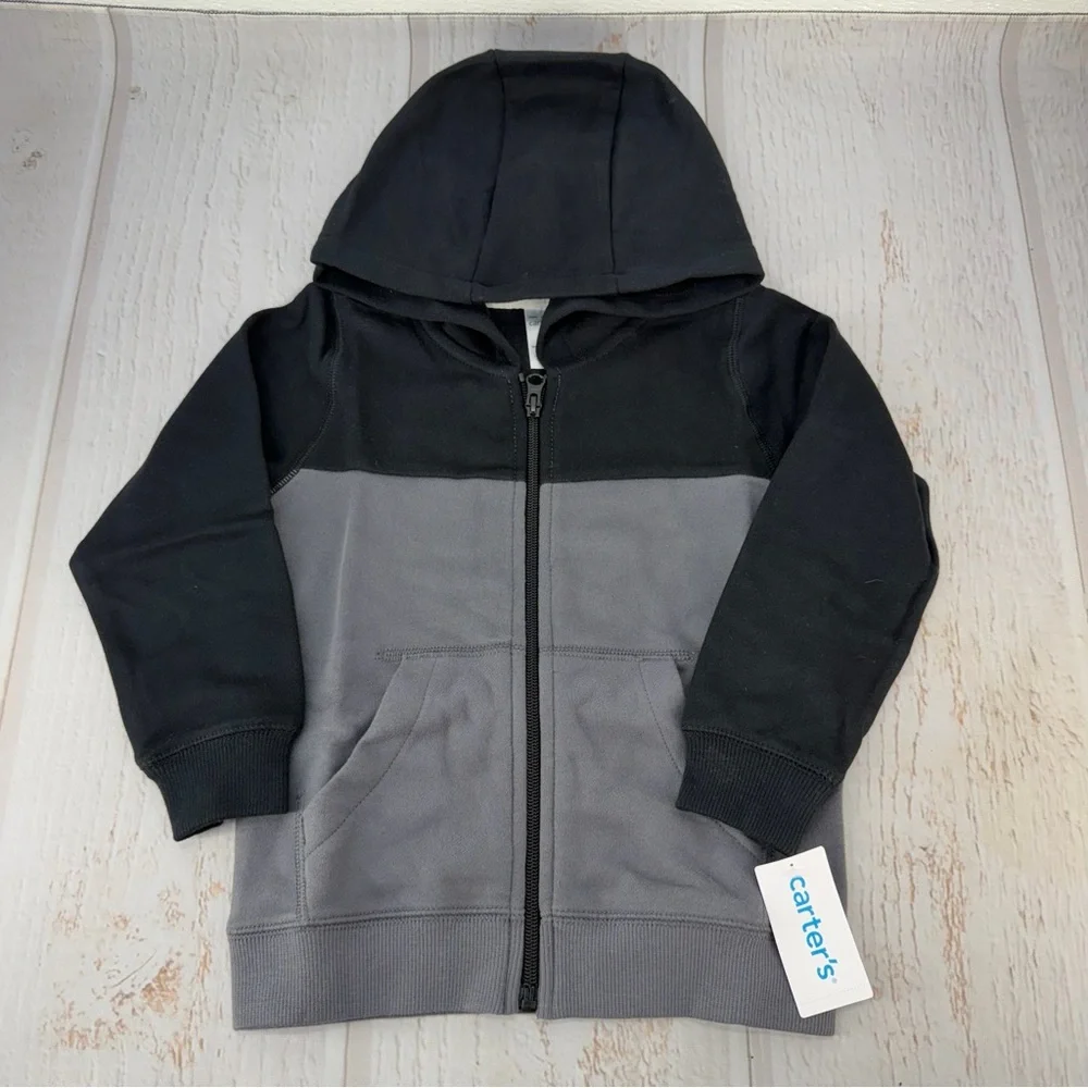 🧥 Carter’s Toddler Boys Zip-Up Hoodie – Black & Gray‎